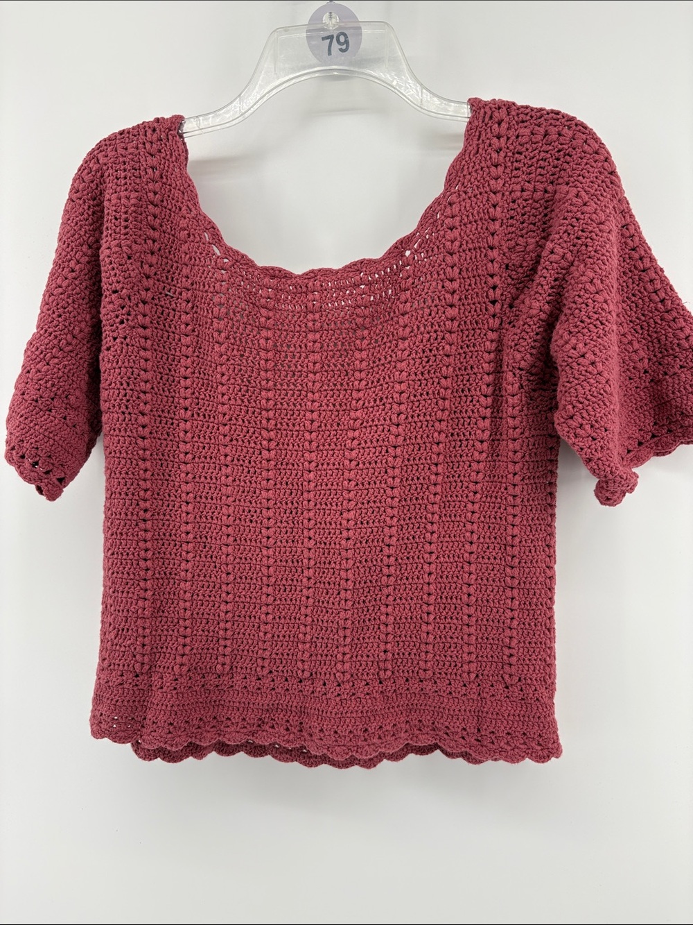 Sezane Crochet Scoop-Neck Sweater in Dusty Rose